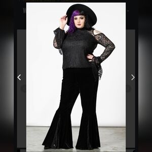 Killstar Marisol Style Black Velvet Waistband Trousers Pants Sz XL